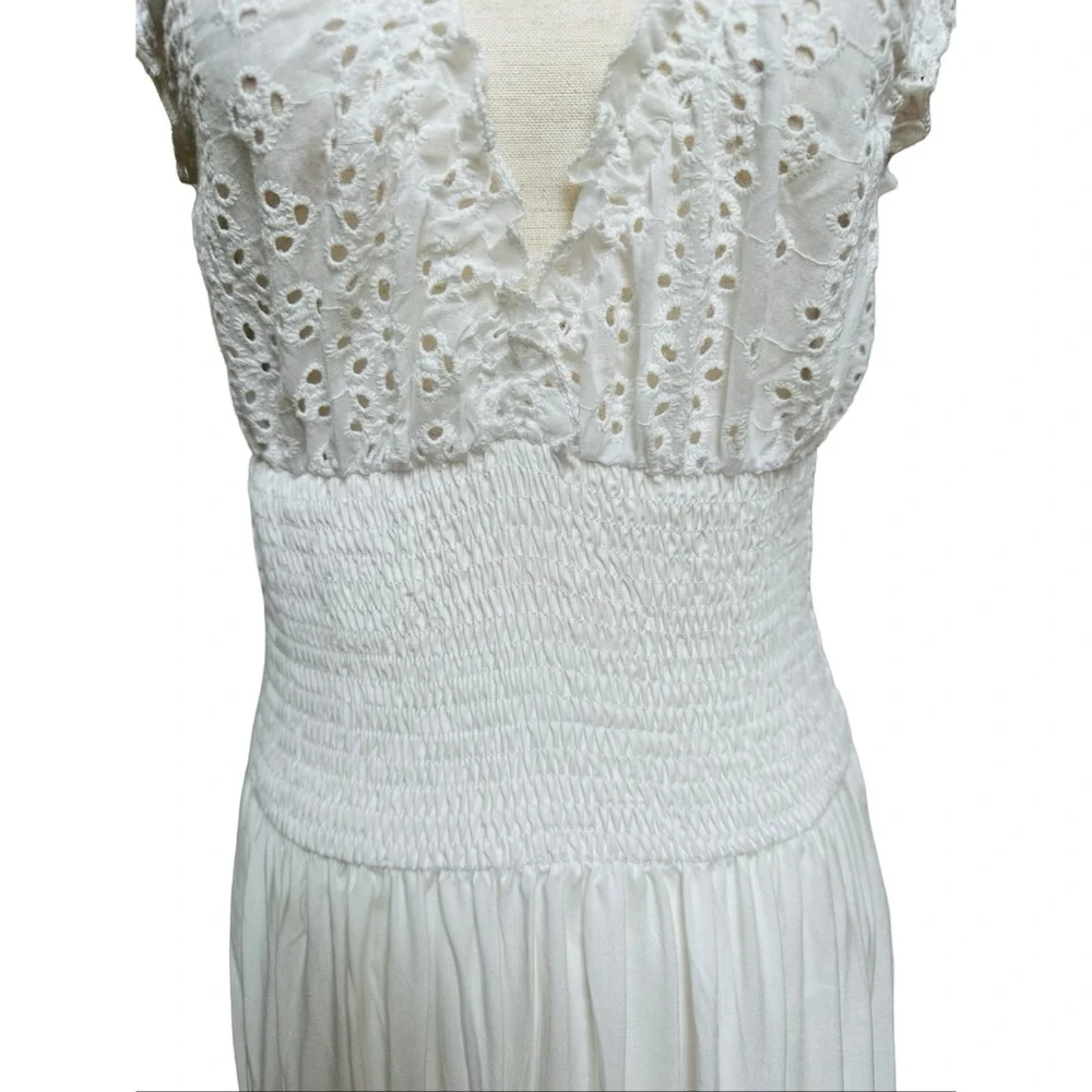 Solitaire Swim White Eyelet Maxi Tiered Dress, NWT, M - Picture 4 of 15